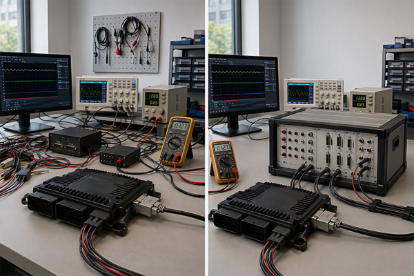 Arbeitsplatz ohne und mit SMART HarnessHub